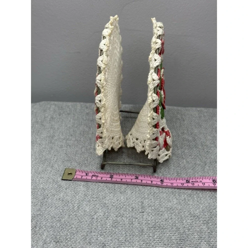 VTG Crochet Napkin Holder Granny Core Metal Flower FarmCore Mid Mod 50's